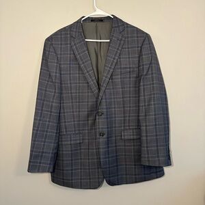 Calvin Klein Extreme Slim Fit 100% Wool Men's Gray Plaid Blazer size